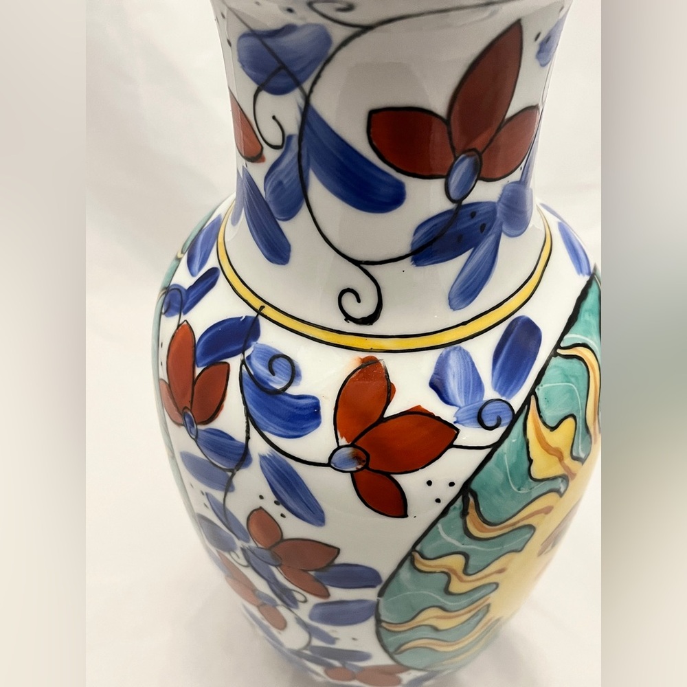 **SOLD** Hand-Painted Sunburst Ceramic Vase, 12 inch tall, MCM Home Decor EUC - Picture 10 of 14